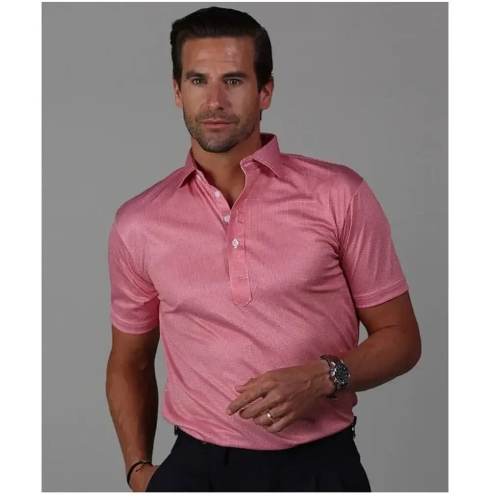 Collars and Co Shirt Mens Medium Dress Collar Polo Red Houndstooth Golf Preppy
